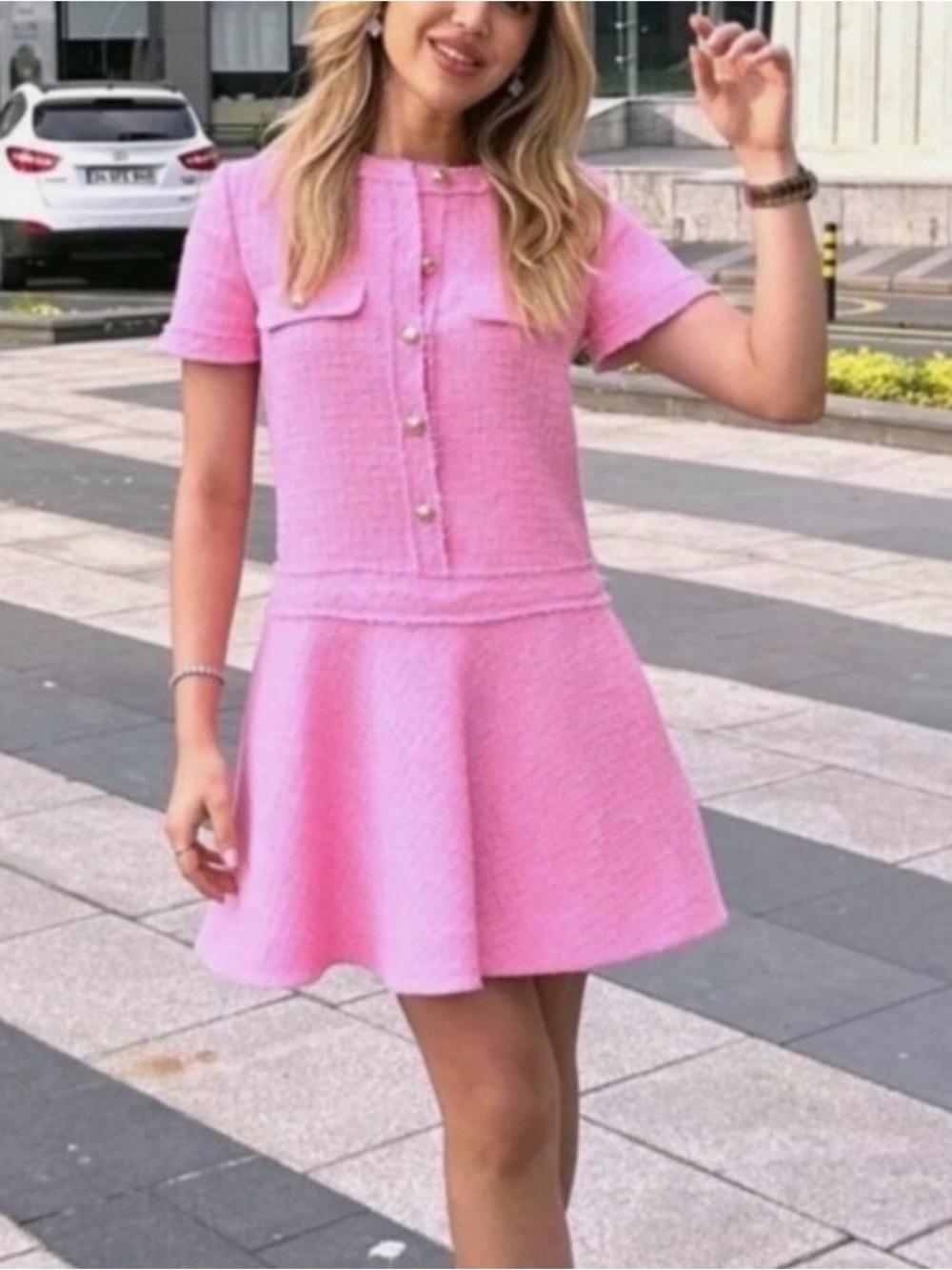 Zara pink tweed mini dress
